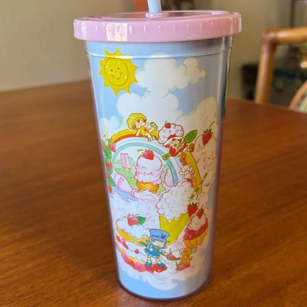 Mad Engine 24 Oz. Strawberry Shortcake Tumbler Rainbow Ice Cream Pink Straw